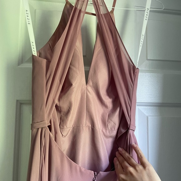 AZAZIE EVALLEEN A-Line Pleated Chiffon Floor-Length Dress Dusty Rose size 2 - Picture 8 of 11